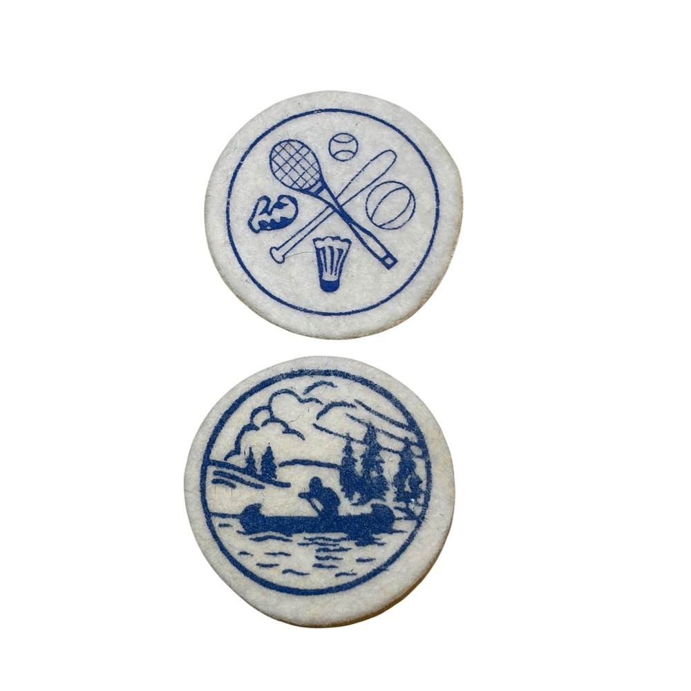 Vintage (2) Felt Sports Letter Jacket Patches Tennis Baseball Basketball Canoe